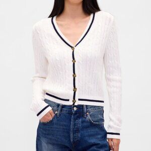 NWT Gap 100% Cotton Cable-Knit Cardigan Sz XS  Off White and Navy